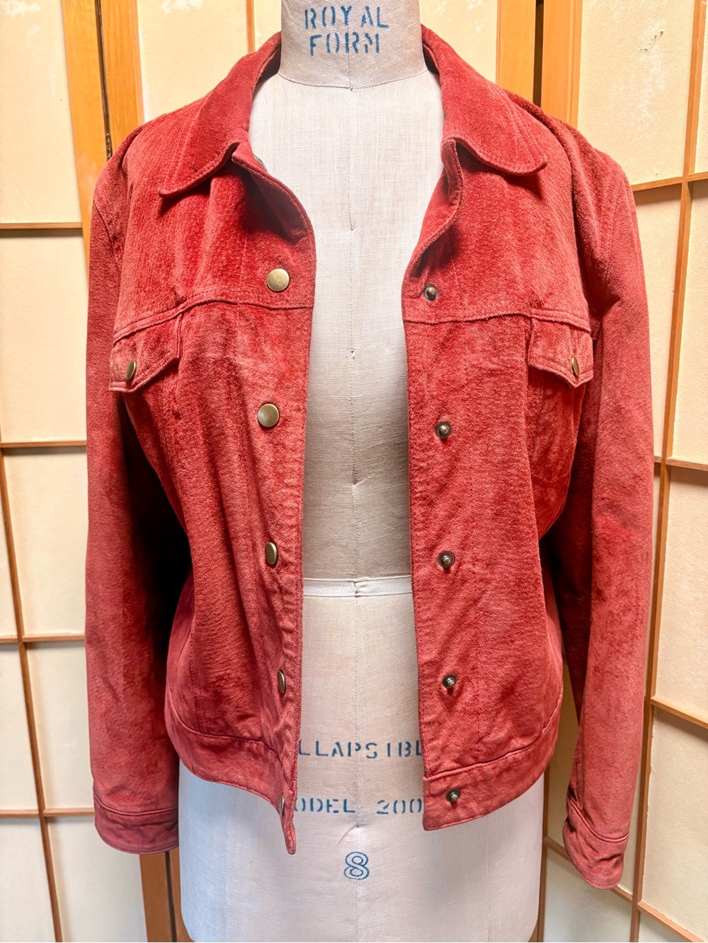 Suede Clio Rust Red Genuine Suede Leather Trucker Jacket Western Boho Sz 10